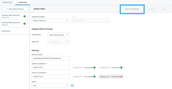 Capture d’écran du nouveau bouton Tester la connectivité